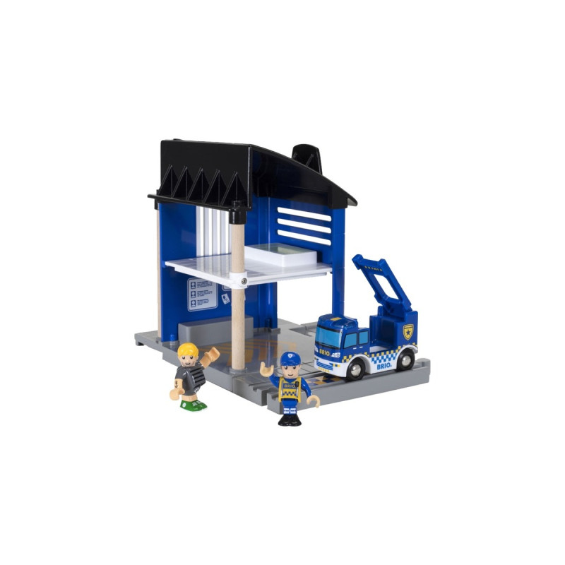 BRIO World Polizeistation mit Einsatzfahrzeug, Spielgebäude(blau/schwarz)