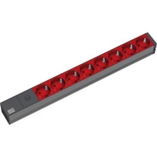 Bachmann 19" IT PDU Steckdosenleiste Basic 8-fach, 1HE(schwarz/rot, 2 Meter, C14, mit Feinsicherung 10A)