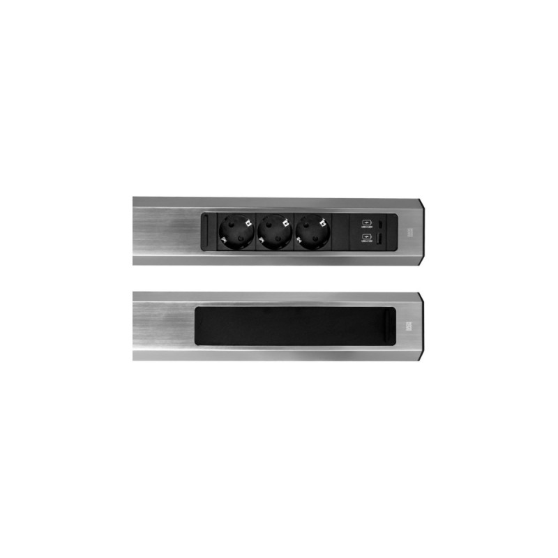 Bachmann CASIA 2 Steckdosenleiste 3-fach + USB-Charger, lang, Wand- oder Eckmontage(edelstahl, 2 Meter Kabel, 1x USB-A, 1x USB-C)