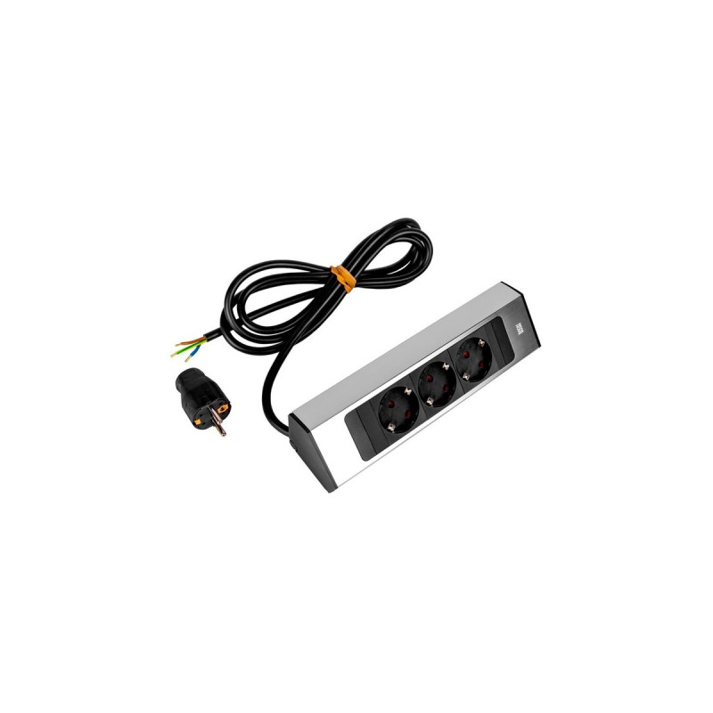 Bachmann CASIA 2 Steckdosenleiste 3-fach, kurz, Wand- oder Eckmontage(edelstahl, 2 Meter Kabel)