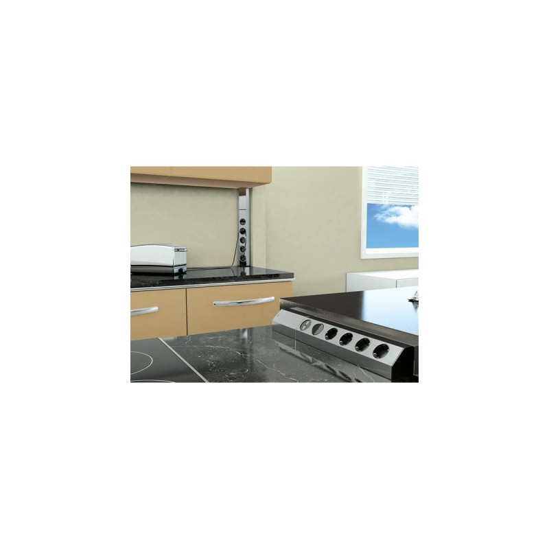 Bachmann CASIA Steckdosenleiste 4-fach, Wand- oder Eckmontage(edelstahl, 2 Meter Kabel)