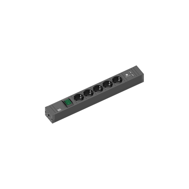 Bachmann CONNECT LINE Steckdosenleiste 5-fach(schwarz, 2 Meter Kabel, 2x USB-A, mit Schalter)