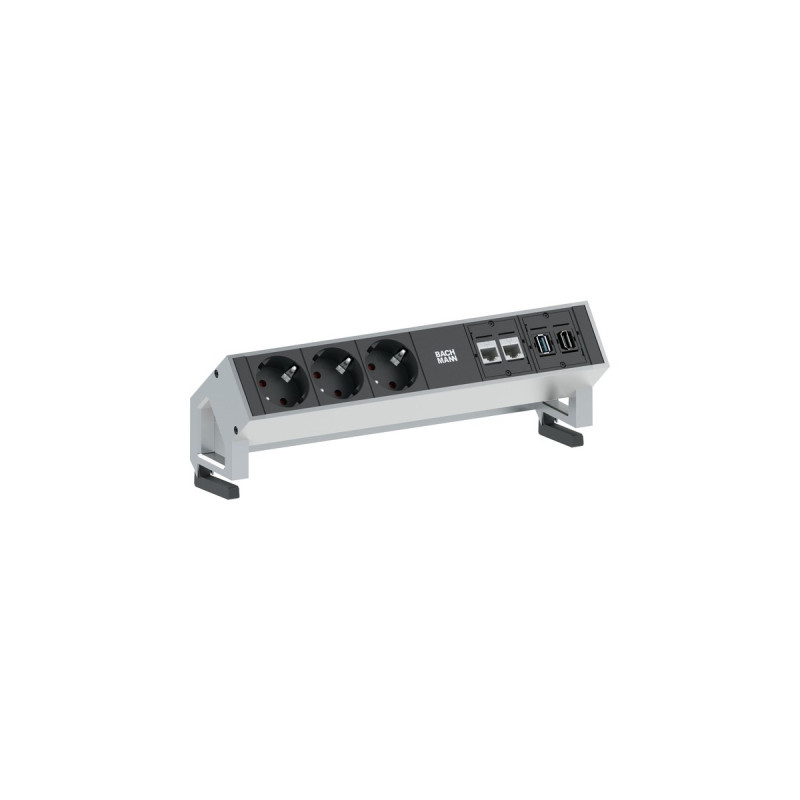 Bachmann DESK 2 Steckdosenleiste 5-fach, 3x Strom, 2x RJ-45, 1x USB-A, 1x HDMI(inox, mit Haltewinkeln)