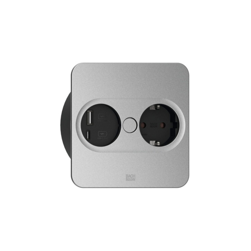 Bachmann Einbausteckdose TWIST 2, eckig, 2-fach, USB-Charger(inox, 1x Schutzkontakt, 1x USB-A, 1x USB-C, GST18 Stecker)