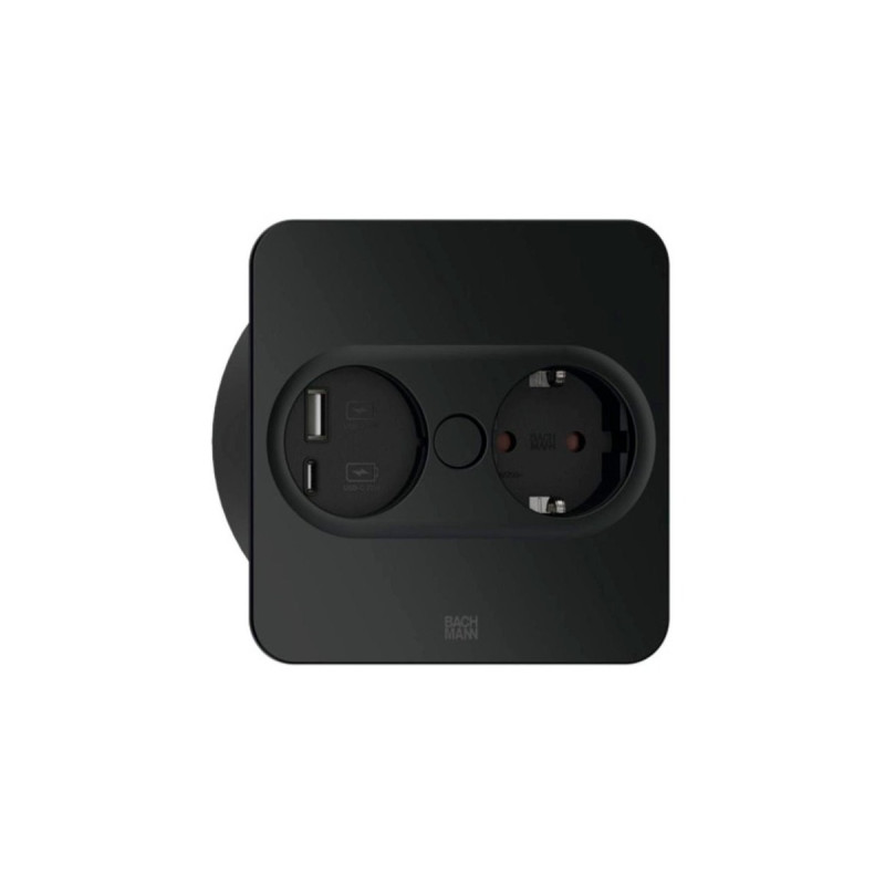 Bachmann Einbausteckdose TWIST 2, eckig, 2-fach, USB-Charger(schwarz, 1x Schutzkontakt, 1x USB-A, 1x USB-C)