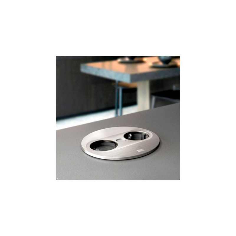 Bachmann Einbausteckdose TWIST 2, rund, 2-fach(edelstahl, 2x Schutzkontakt)