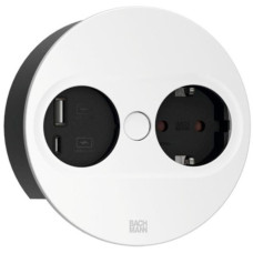 Bachmann Einbausteckdose TWIST 2, rund, 2-fach, USB-Charger(weiß, 1x Schutzkontakt, 1x USB-A, 1x USB-C)