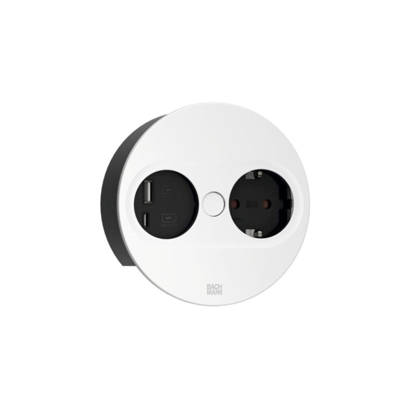 Bachmann Einbausteckdose TWIST 2, rund, 2-fach, USB-Charger(weiß, 1x Schutzkontakt, 1x USB-A, 1x USB-C)