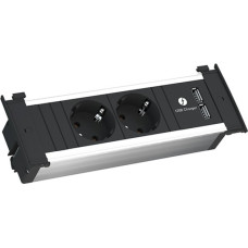 Bachmann KAPSA Einbau-Steckdosenleiste 2-fach, 2x USB(schwarz/aluminium, 2 Meter Kabel)