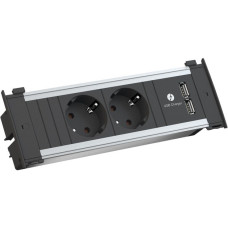 Bachmann KAPSA Einbau-Steckdosenleiste 2-fach, 2x USB(schwarz/aluminium, 0,20 Meter Kabel)