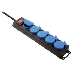 Bachmann Outdoor-Steckdosenleiste (IP44) 5-fach(schwarz/blau, 4,5 Meter Kabel)