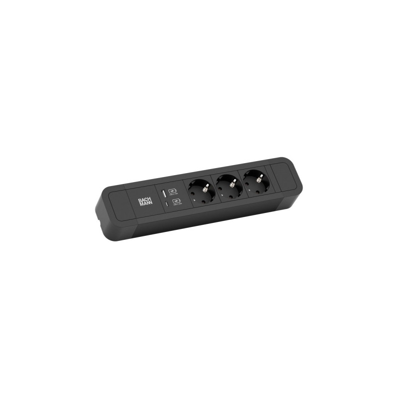 Bachmann PRIMO 2 Steckdosenleiste 3-fach(schwarz, 2 Meter Kabel, 1x USB-A, 1x USB-C PD)