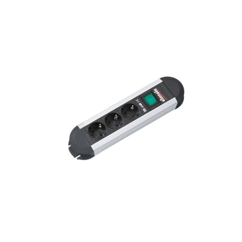 Bachmann PRIMO Steckdosenleiste 3-fach(schwarz/aluminium, 2 Meter Kabel, Schalter)