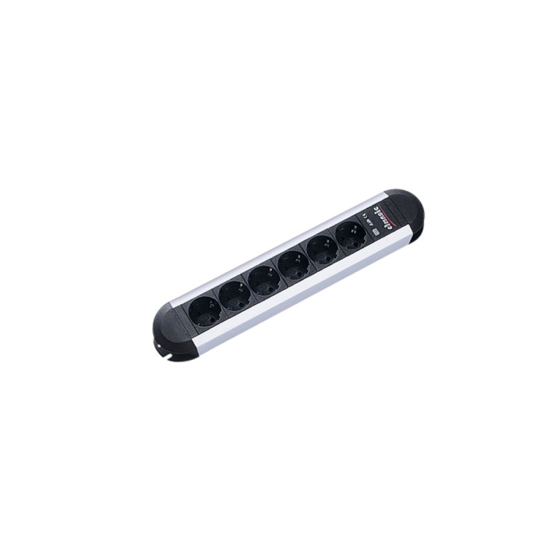 Bachmann PRIMO Steckdosenleiste 6-fach(schwarz/aluminium, 2 Meter Kabel)