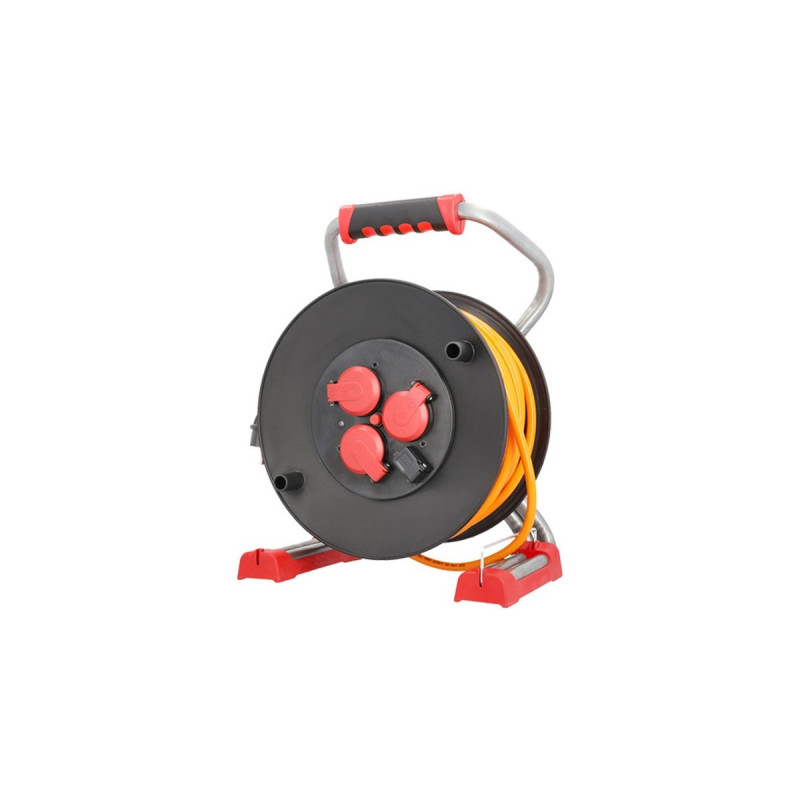 Bachmann Profi-Kabeltrommel 399.193, 3x Schutzkontakt, 1x USB-A 5V / 1A(schwarz/rot, 40 Meter H07RN-F 3G 2,5mm²)