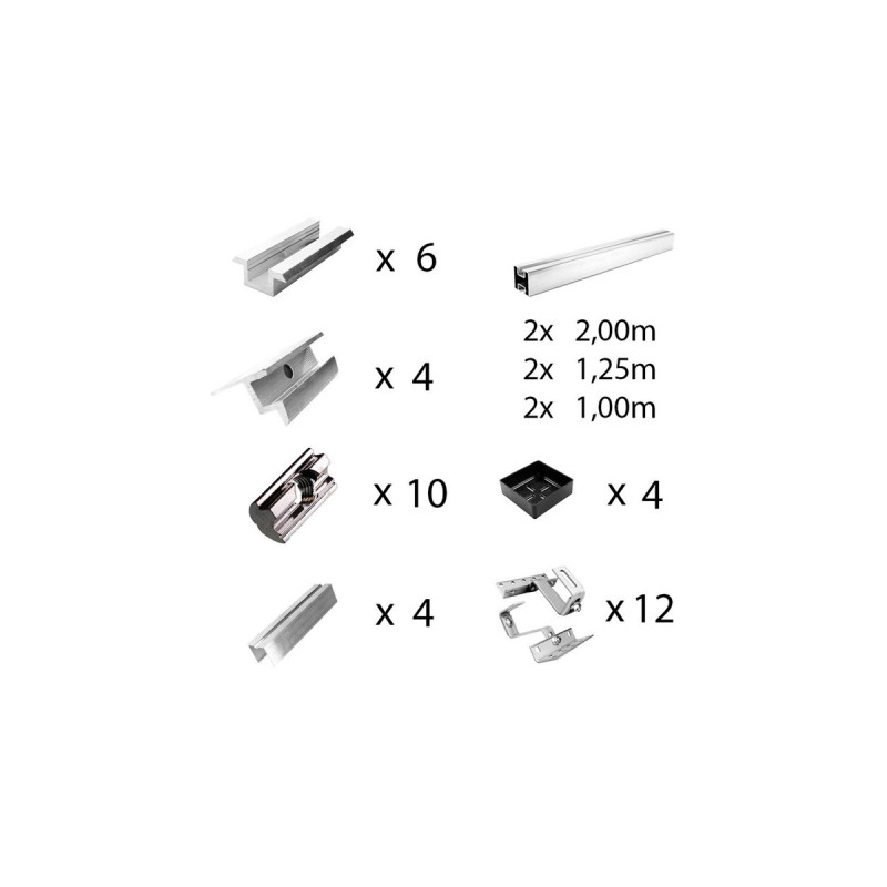 Befestigung 3-fach verstellbar, für Schrägdachmontage, 35mm Rahmenhöhe, Halterung(0% MWST, für 4 Solarpanels)