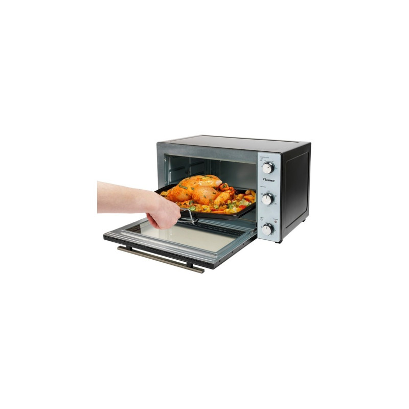 Bestron AOV45 Grill-Backofen, Mini-Backofen(silber/schwarz, Mit Drehspieß und Umluft-Funktion)