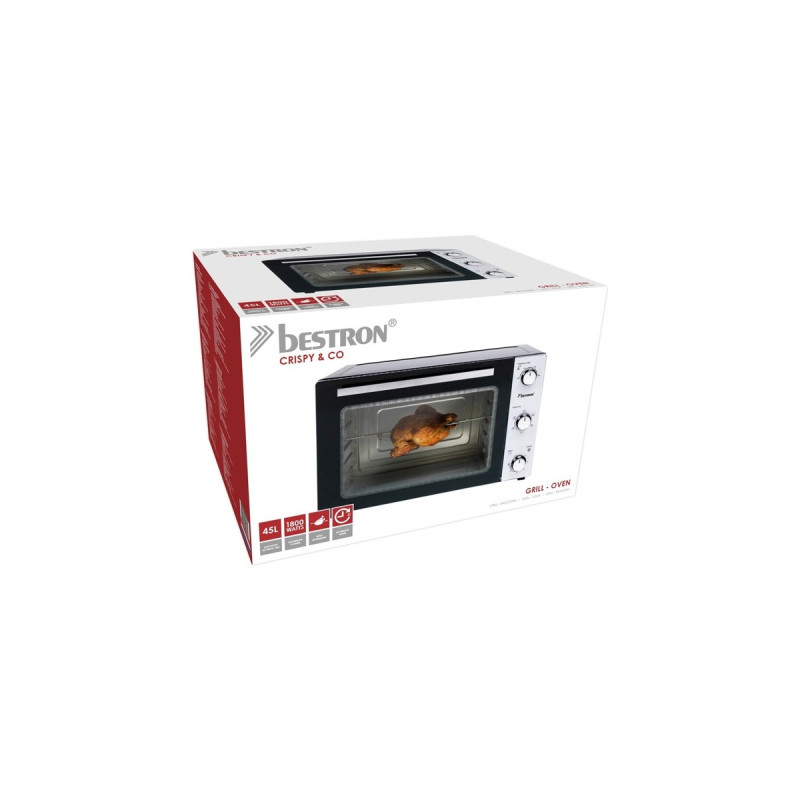 Bestron AOV45 Grill-Backofen, Mini-Backofen(silber/schwarz, Mit Drehspieß und Umluft-Funktion)