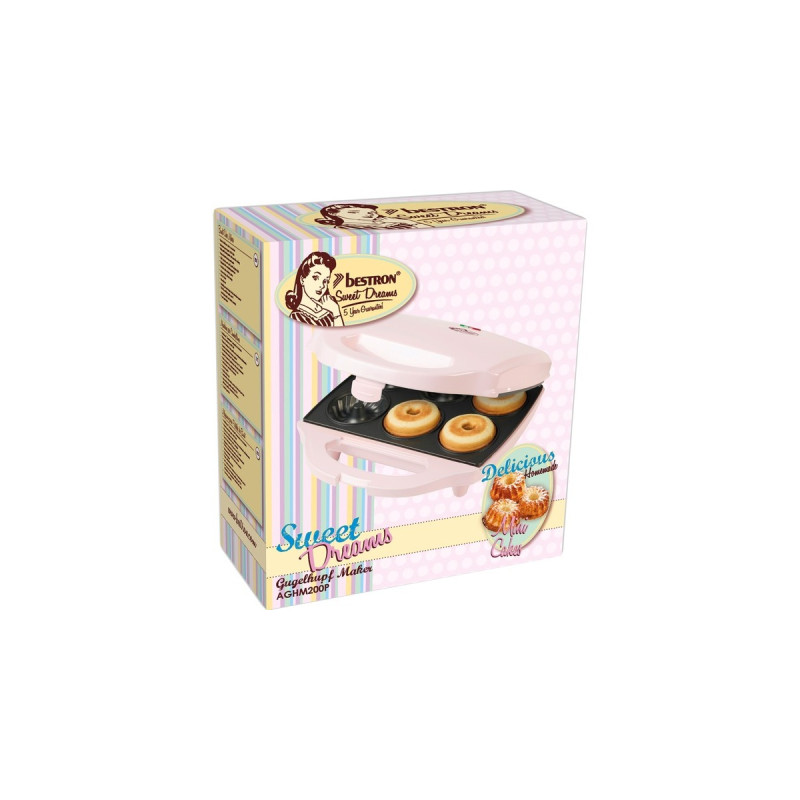 Bestron Gugelhupfmaker AGHM200P, Muffin Maker(rosa, 900 Watt, für 6 Gugelhupfe)