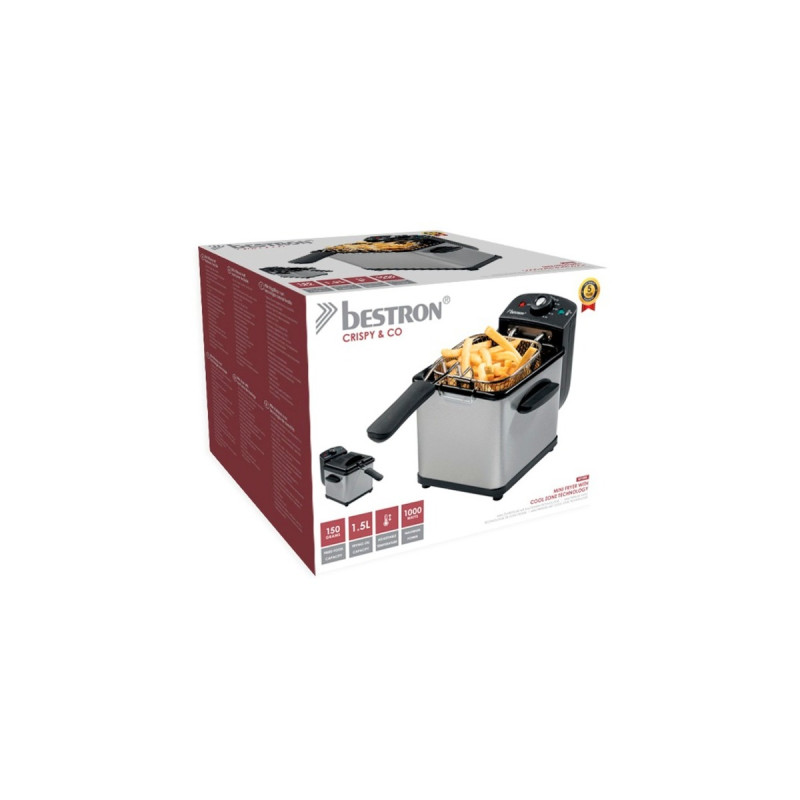 Bestron Mini Fritteuse AF100S mit Kaltzonen-Technik(edelstahl/schwarz, 1.000 Watt, 1,2 L)
