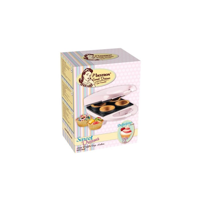 Bestron Mini Waffelbecher-Maker AWCM4P, Waffeleisen(rosa, 520 Watt)