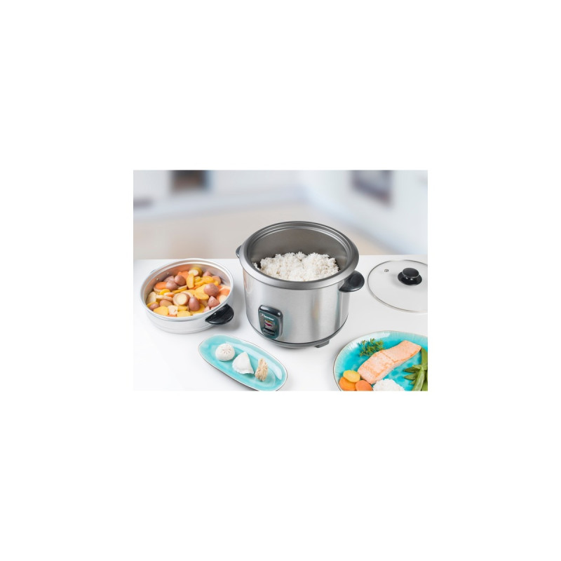 Bestron Reiskocher ARC180(edelstahl/weiß, 700 Watt, mit Dampfgarer)