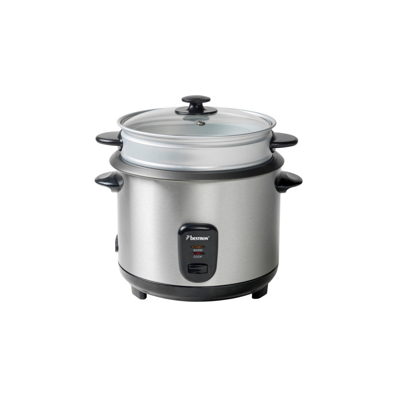 Bestron Reiskocher ARC180(edelstahl/weiß, 700 Watt, mit Dampfgarer)