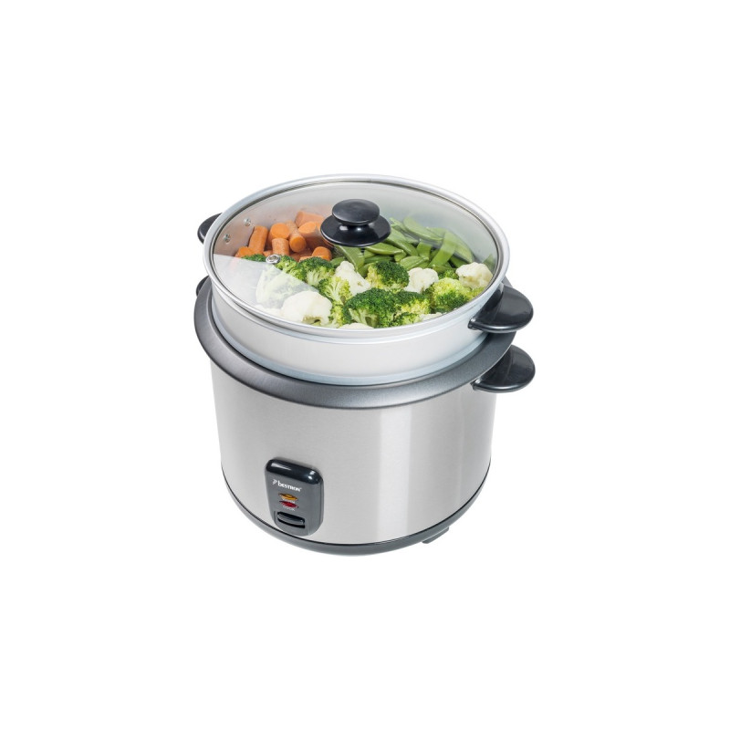 Bestron Reiskocher ARC180(edelstahl/weiß, 700 Watt, mit Dampfgarer)