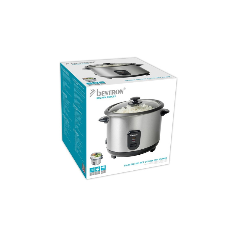 Bestron Reiskocher ARC180(edelstahl/weiß, 700 Watt, mit Dampfgarer)