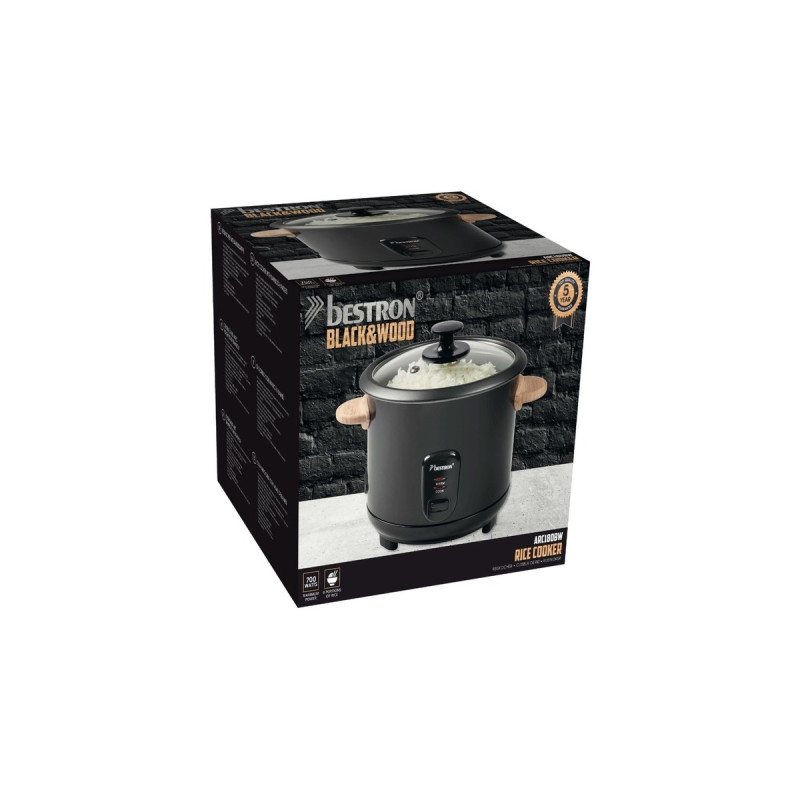 Bestron Reiskocher ARC180BW(schwarz/holz, 700 Watt, Griffe aus Bambus)