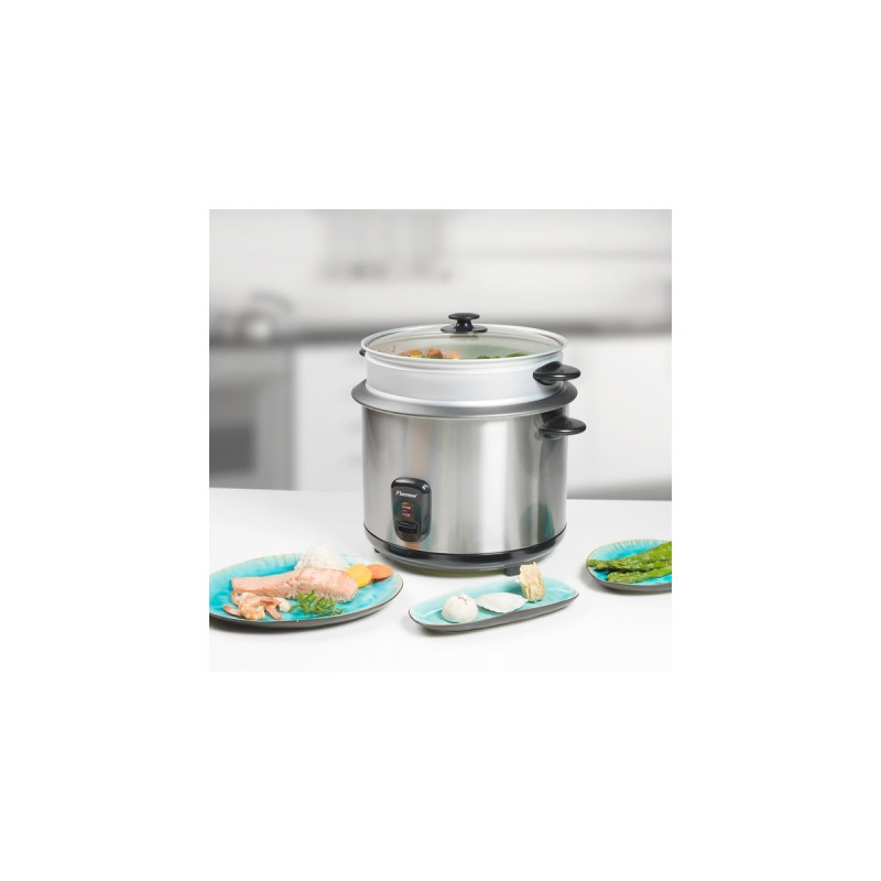 Bestron Reiskocher ARC280(edelstahl/schwarz, 1.000 Watt, mit Dampfgarer)