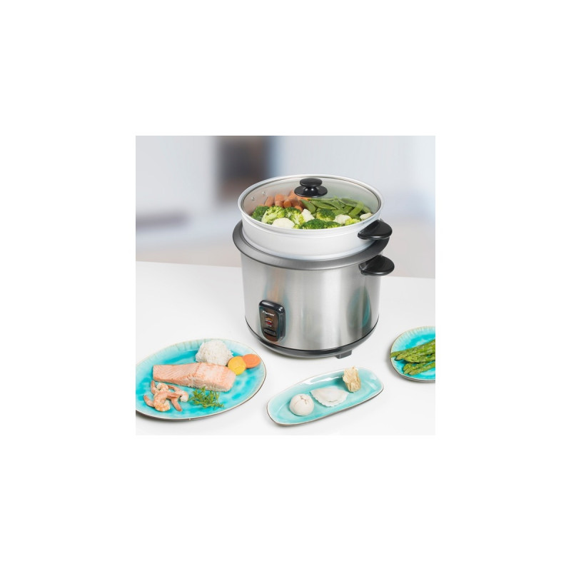 Bestron Reiskocher ARC280(edelstahl/schwarz, 1.000 Watt, mit Dampfgarer)