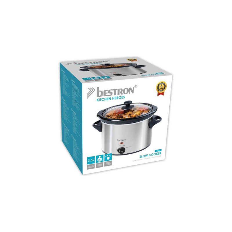 Bestron Slow Cooker ASC350, Multikocher(edelstahl/schwarz, 180 Watt, 3,5 Liter)
