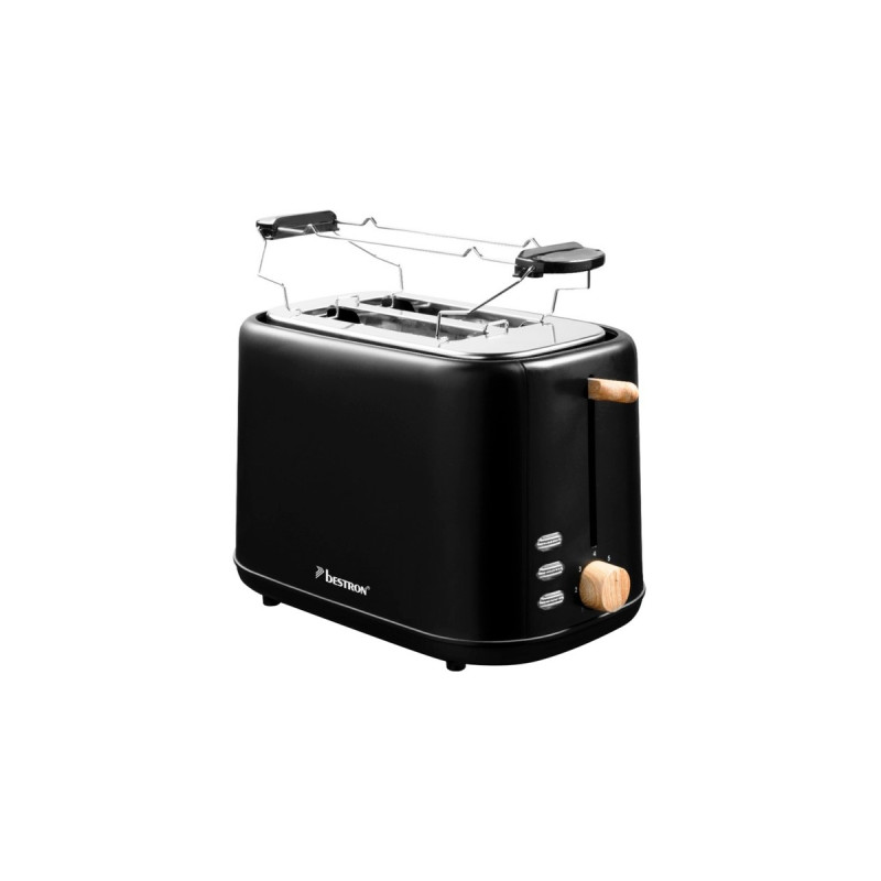 Bestron Toaster ATO850BW(schwarz/holz, 800 Watt, für 2 Scheiben Toast)