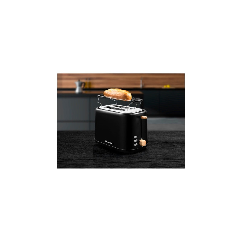 Bestron Toaster ATO850BW(schwarz/holz, 800 Watt, für 2 Scheiben Toast)