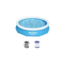 Bestway Fast Set Aufstellpool-Set, Ø 305cm x 66cm, Schwimmbad(blau/weiß, mit Filterpumpe)