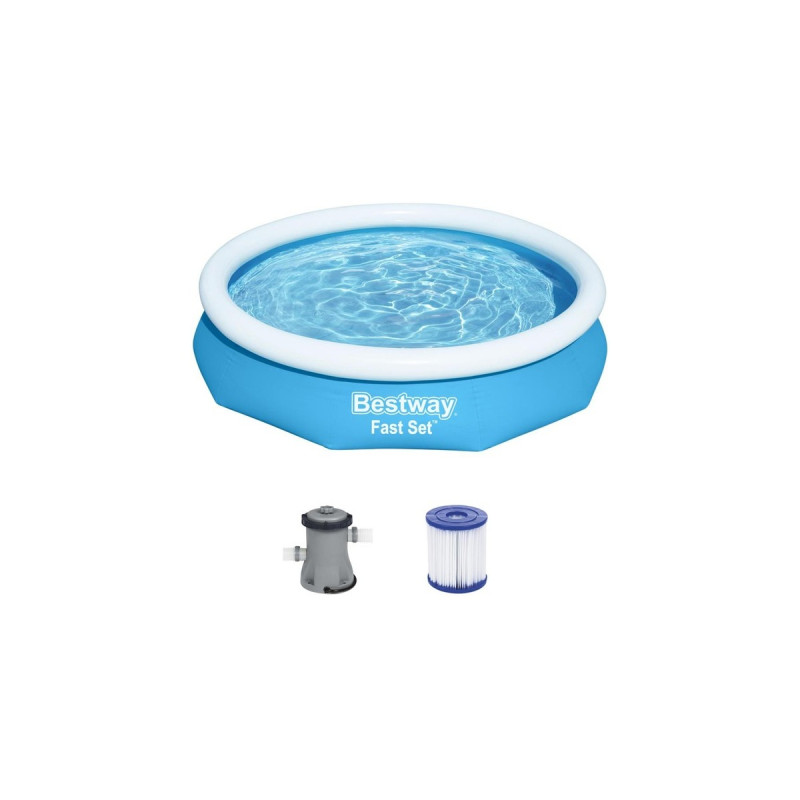 Bestway Fast Set Aufstellpool-Set, Ø 305cm x 66cm, Schwimmbad(blau/weiß, mit Filterpumpe)