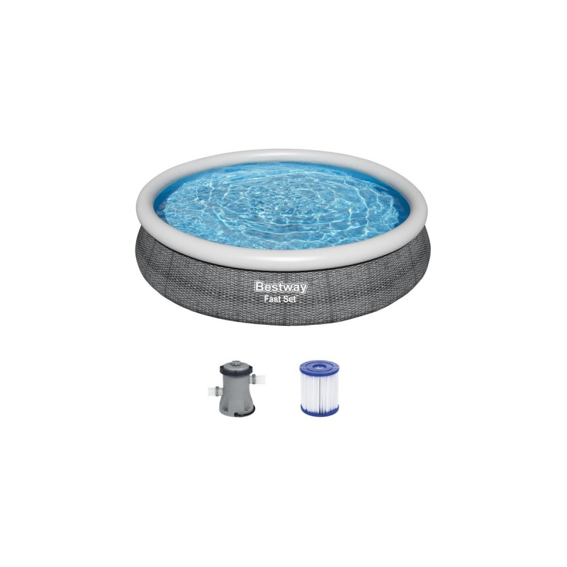 Bestway Fast Set Aufstellpool-Set, Ø 366cm x 76cm, Schwimmbad(schiefer, mit Filterpumpe)