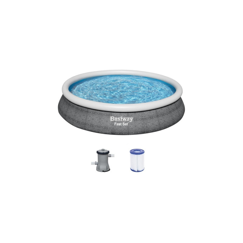 Bestway Fast Set Aufstellpool-Set, Ø 457cm x 84cm, Schwimmbad(schiefer, mit Filterpumpe)