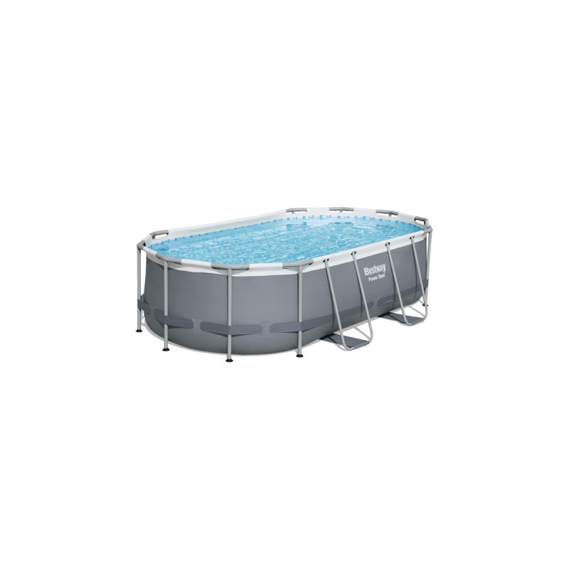 Bestway Power Steel Frame Pool-Set, 427cm x 250cm x 100cm, Schwimmbad(grau/hellblau, mit Filterpumpe)