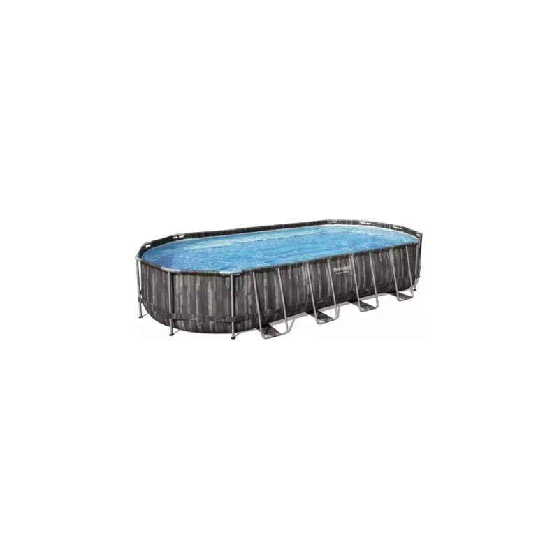 Bestway Power Steel Frame Pool-Set, 732cm x 366cm x 122cm, Schwimmbad(dunkelbraun/blau, Holzdekor, mit Filterpumpe)