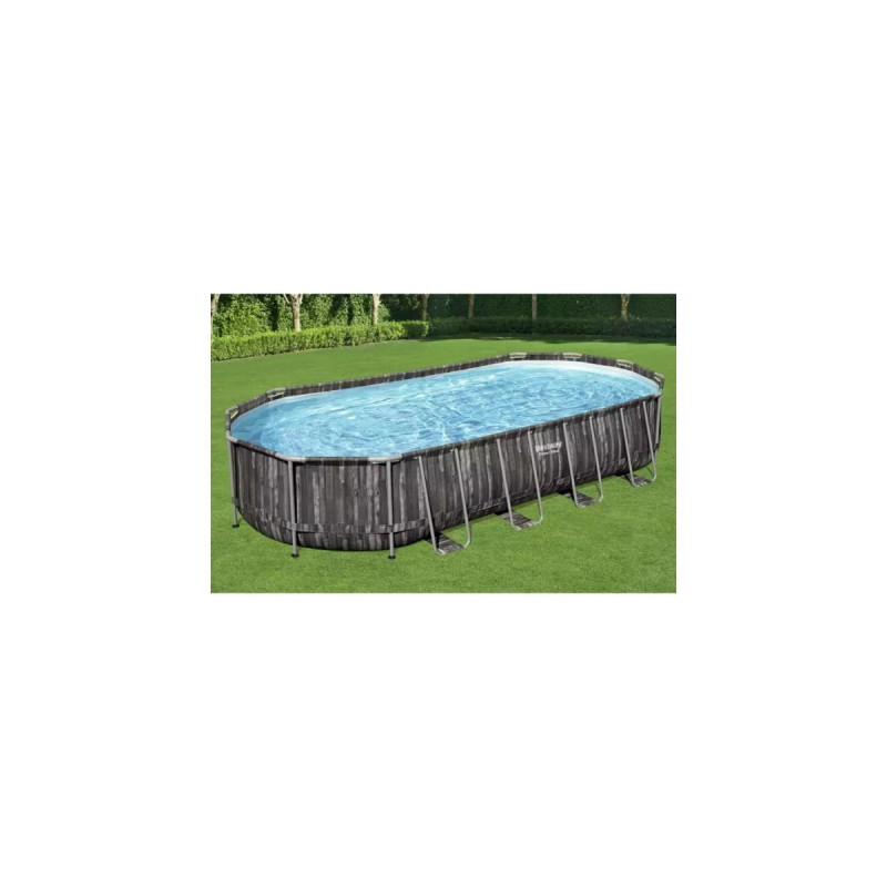 Bestway Power Steel Frame Pool-Set, 732cm x 366cm x 122cm, Schwimmbad(dunkelbraun/blau, Holzdekor, mit Filterpumpe)