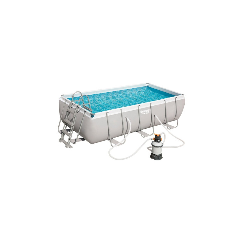 Bestway Power Steel Rectangular Frame Pool-Set, 404cm x 201cm x 100cm, Schwimmbad(hellgrau, mit Sandfilteranlage)