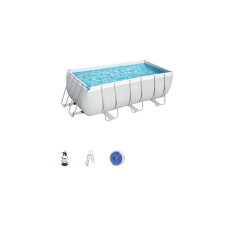 Bestway Power Steel Rectangular Frame Pool-Set, 412cm x 201cm x 122cm, Schwimmbad(hellgrau, mit Sandfilteranlage)