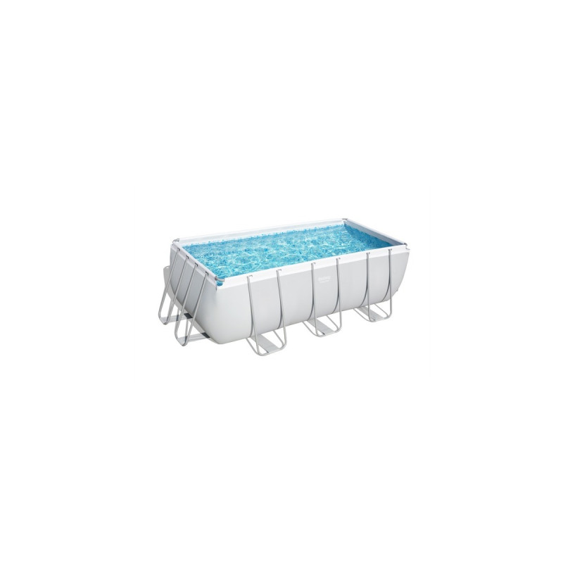 Bestway Power Steel Rectangular Frame Pool-Set, 412cm x 201cm x 122cm, Schwimmbad(hellgrau, mit Sandfilteranlage)