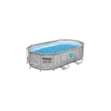 Bestway Power Steel Swim Vista Oval Frame Pool-Set, 427 x 250 x 100cm, Schwimmbad(grau, mit Sichtfenstern, Modell 2022)