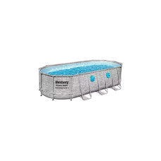 Bestway Power Steel Swim Vista Oval Frame Pool-Set, 549 x 274 x 122cm, Schwimmbad(grau, mit Sichtfenstern + Filterpumpe)