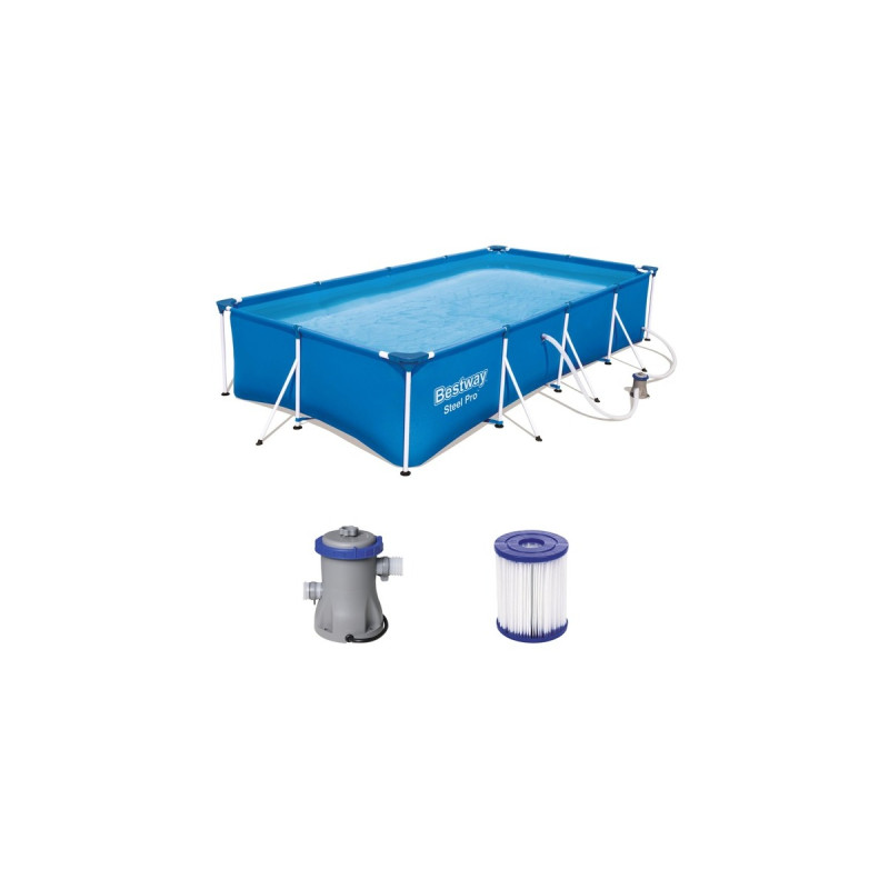 Bestway Steel Pro Frame Pool Set, Schwimmbad(blau, 400cm x 211cm x 81cm, mit Filterpumpe)