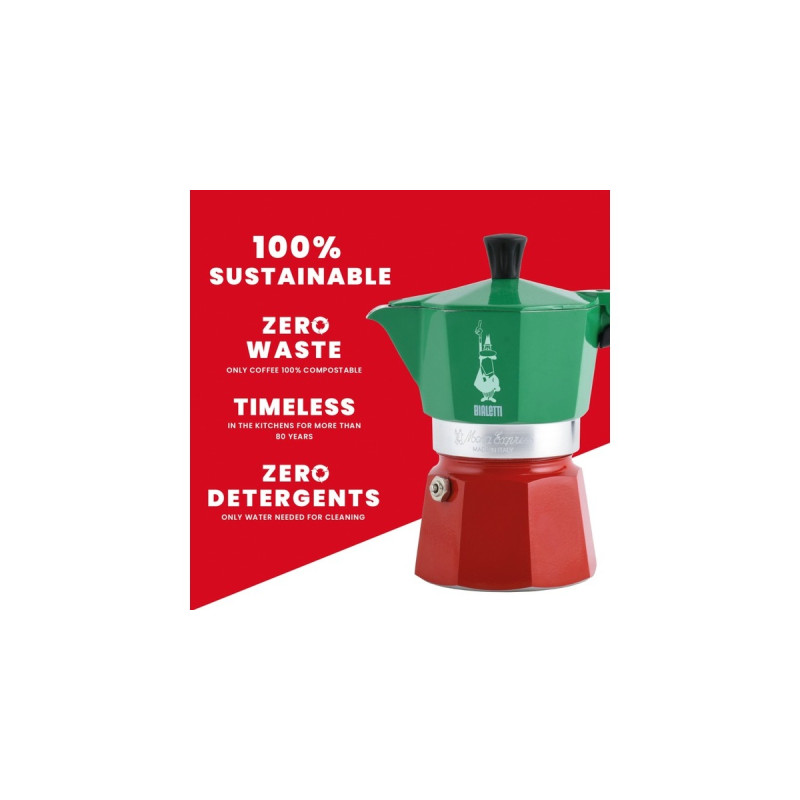 Bialetti Moka Express Tricolore, Espressomaschine(grün/rot, 6 Tassen)