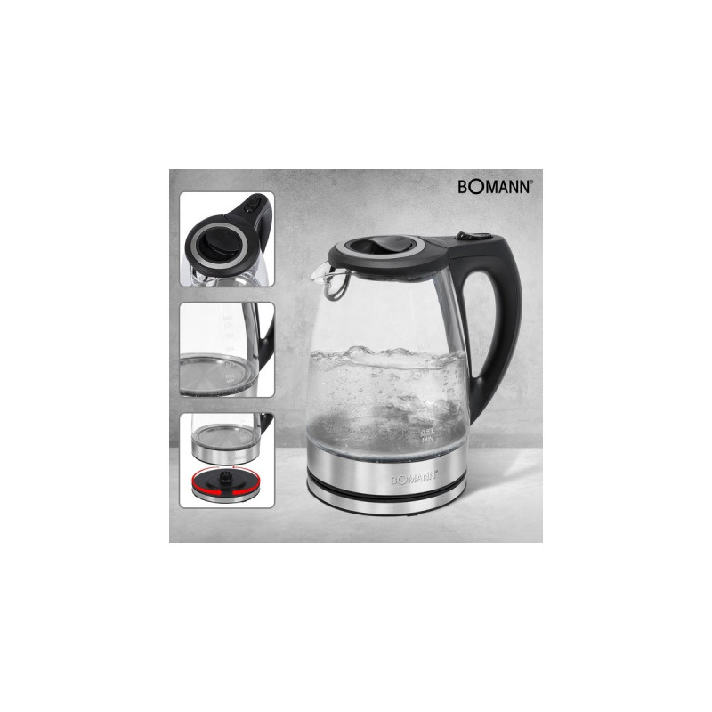 Bomann Glas-Wasserkocher WKS 6032 G(edelstahl/schwarz, 1,7 Liter)